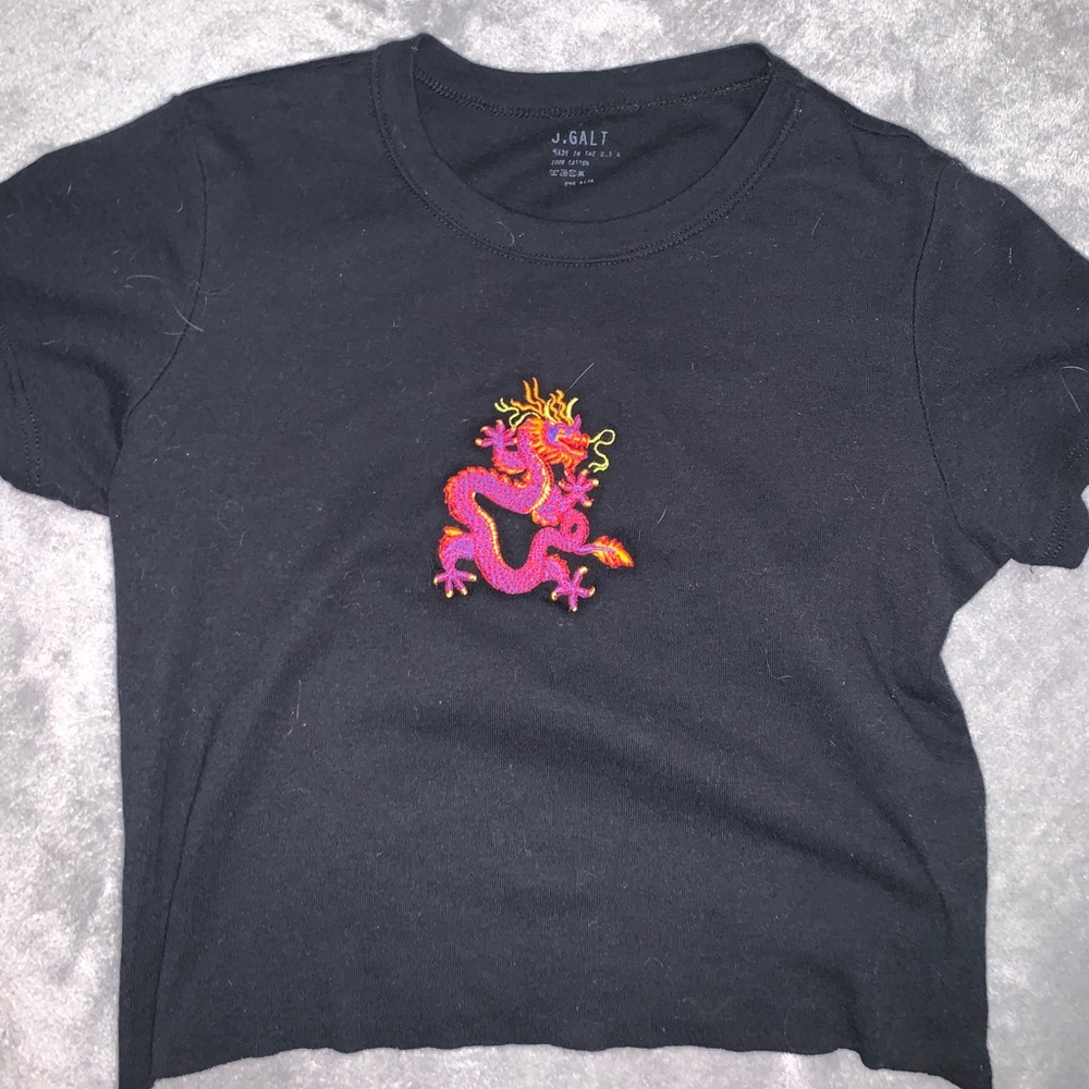 black crop top with dragon embroidery